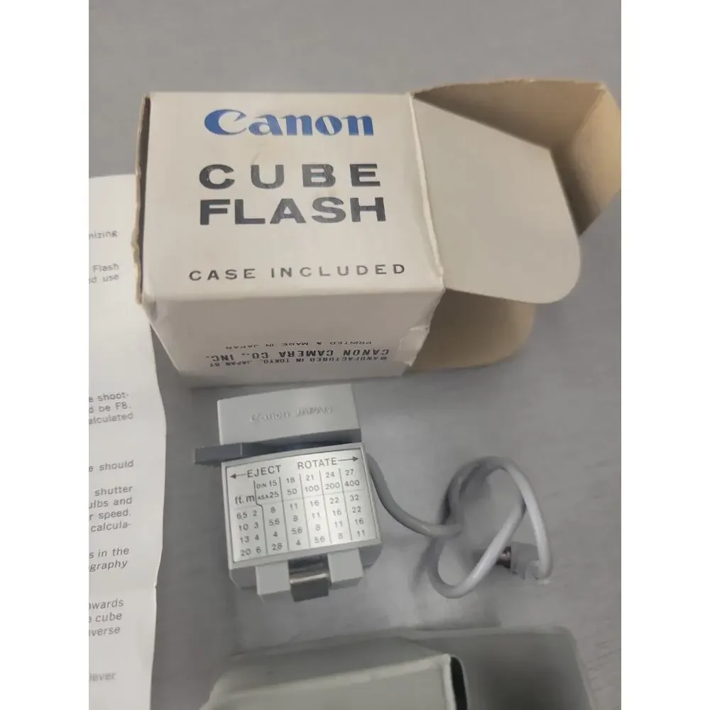 Vintage Canon Cube Flash Shoe Adapter w/ Box Case Manual Canonet QL17 FT QL